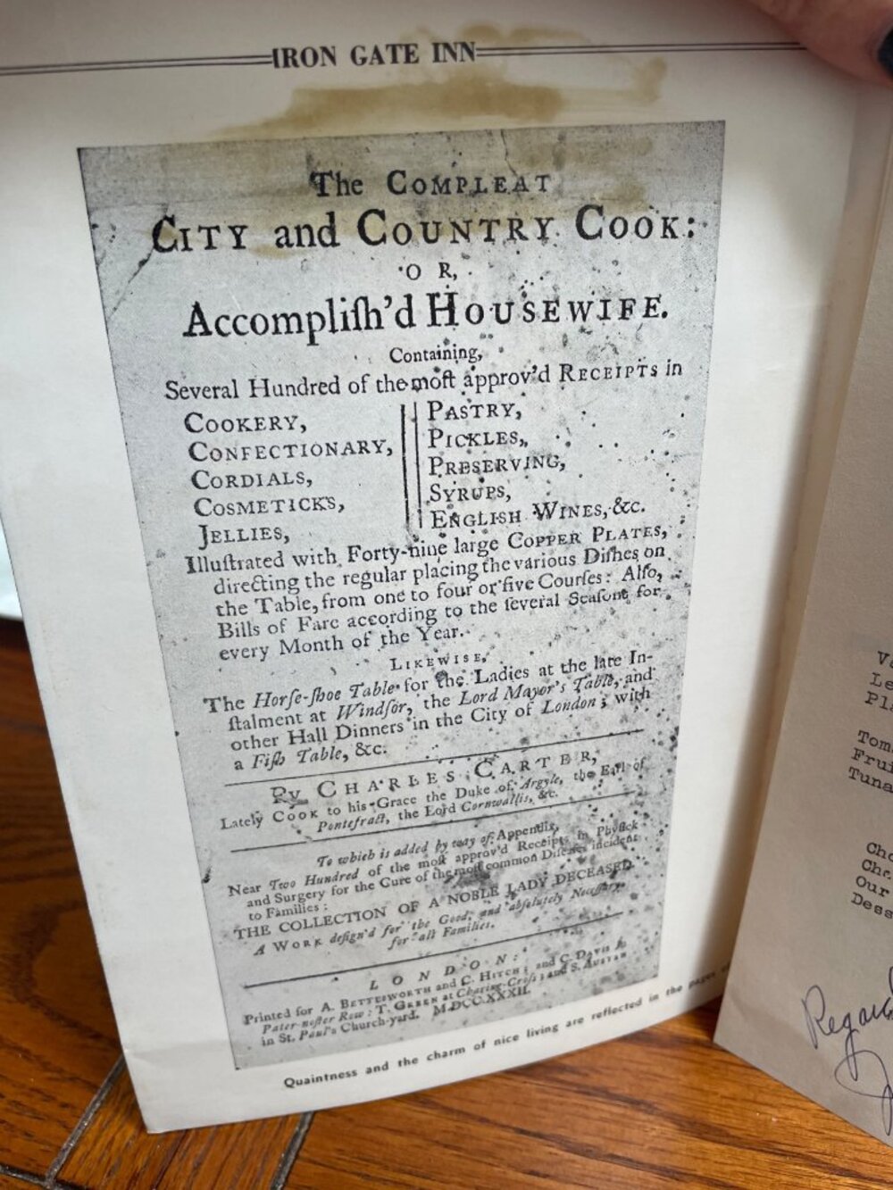 Iron Gate Inn Historical Menu & Brochure - Picture 3 of 6